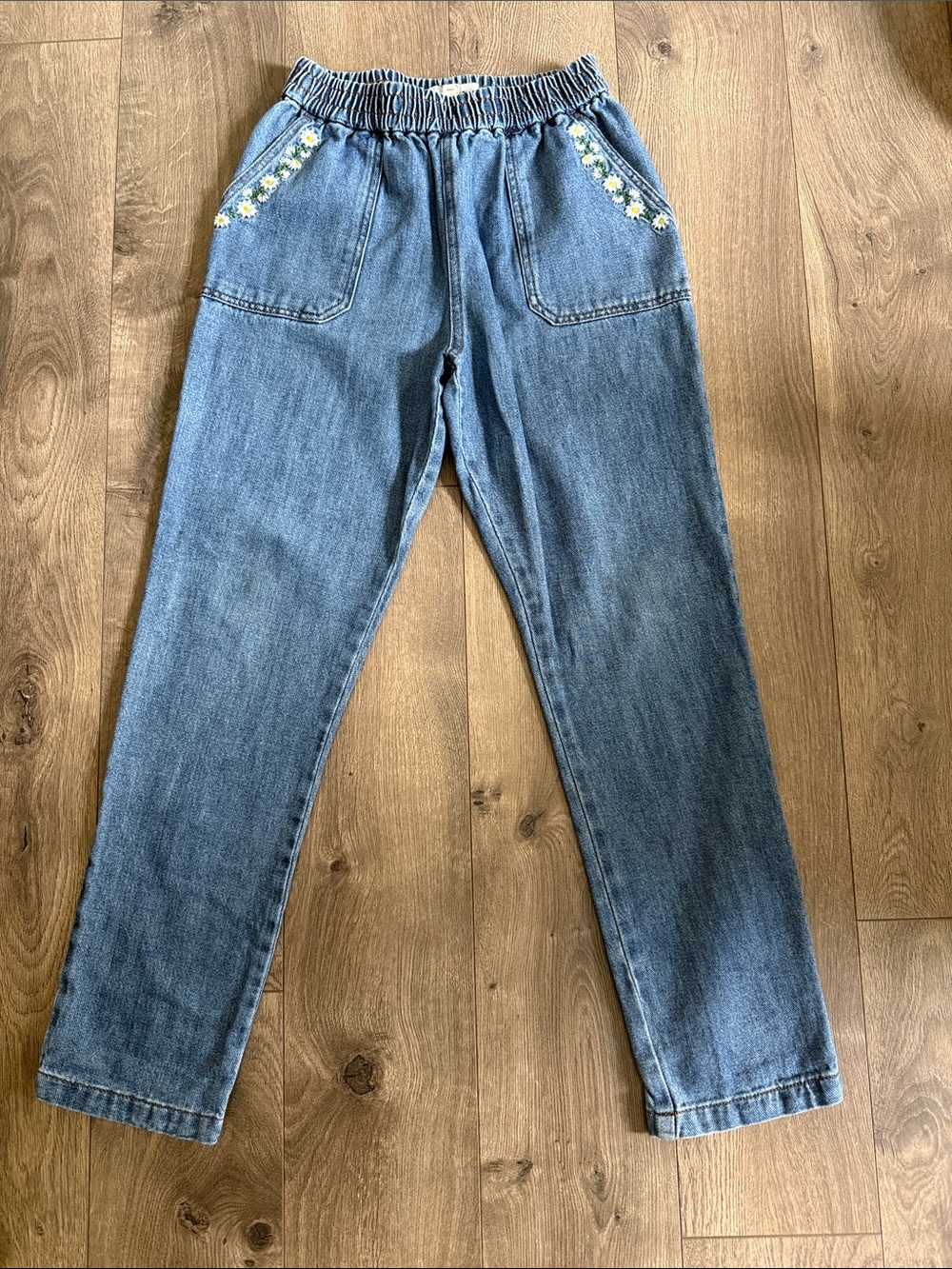 Mini Boden Blue Denim Girls Jeans with Daisy-Trim Pockets